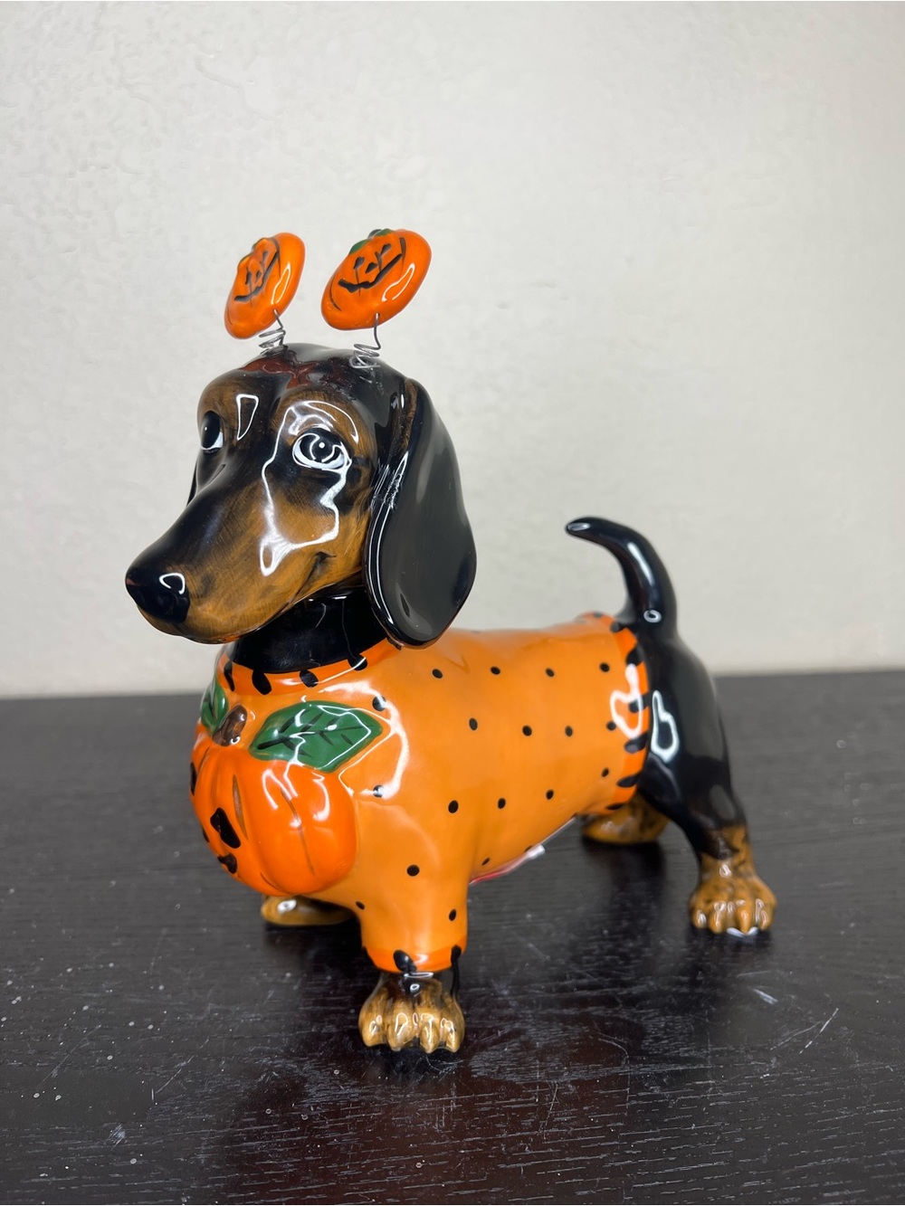 NEW Blue Sky Halloween Jack O’Lantern Pumpkin Dachshund Dog Figurine